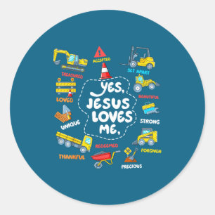 Jesus liebt christliche Jungen Kleinkind Bau Runder Aufkleber
