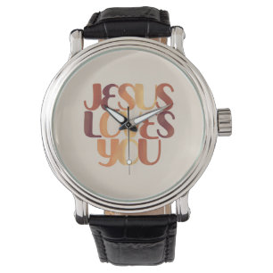 Jesus liebt christliches Typografie-Design  Armbanduhr