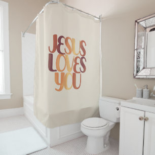Jesus liebt christliches Typografie-Design Duschvorhang