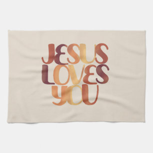Jesus liebt christliches Typografie-Design  Geschirrtuch