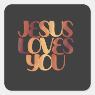 Jesus liebt christliches Typografie-Design  Quadratischer Aufkleber
