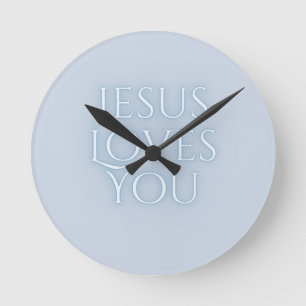 Jesus liebt christliches Typografie-Design Runde Wanduhr