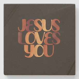 Jesus liebt christliches Typografie-Design Steinuntersetzer