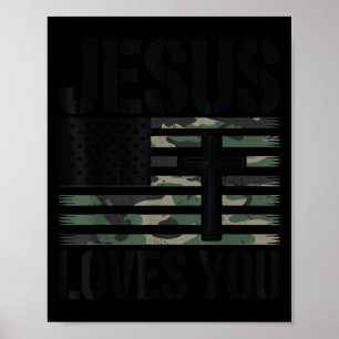 Jesus liebt dich Camouflage christlich 4. Juli Män Poster