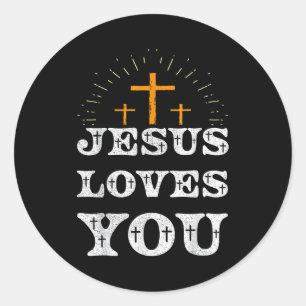 Jesus liebt dich Christliches Kreuz Glaube Runder Aufkleber