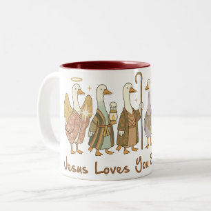 „Jesus liebt dich, dummer Gans“ • Lustiger Glaube Zweifarbige Tasse