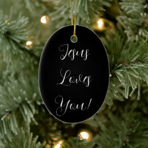 Jesus liebt dich!   fancy script keramik ornament