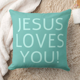 Jesus liebt dich Grün aqua & hell Türkis Kissen