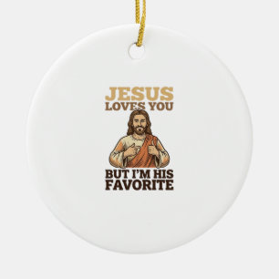 Jesus liebt dich lustiges Vintage-Glaubens-Shirt-D Keramik Ornament