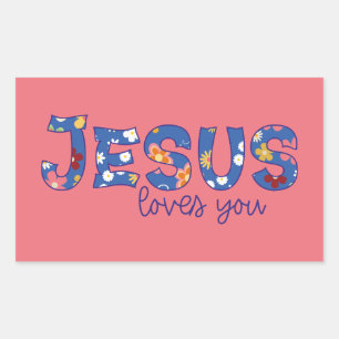 Jesus liebt dich rechteckiger aufkleber