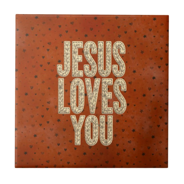 Jesus liebt dich rustikale christliche Ermutigung Fliese (Vorderseite)