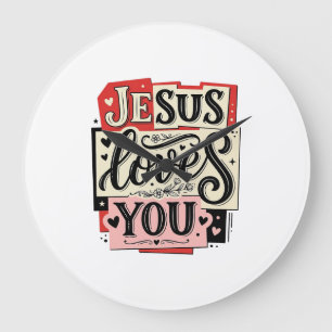 Jesus liebt dich Vintage-Gravur Christliche Typogr Große Wanduhr