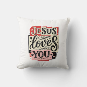 Jesus liebt dich Vintage-Gravur Christliche Typogr Kissen
