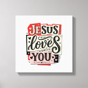 Jesus liebt dich Vintage Gravur Christliche Typogr Leinwanddruck