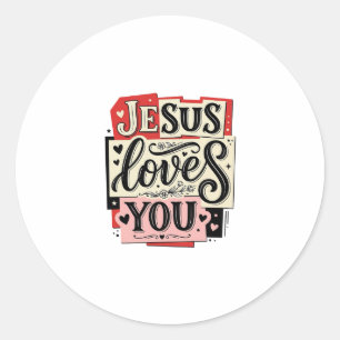 Jesus liebt dich Vintage-Gravur Christliche Typogr Runder Aufkleber