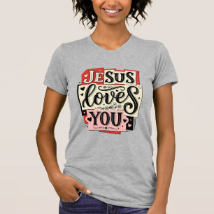 Jesus liebt dich Vintage Gravur Christliche Typogr T-Shirt