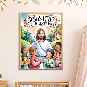 Jesus liebt die kleinen Kinder, Kinderzimmer-Wandb Poster