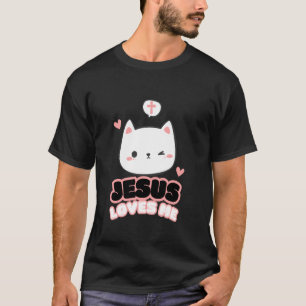 Jesus liebt mich Mädchen süße Kätzchen Katzen Herz T-Shirt