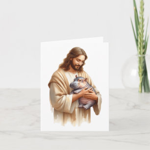 Jesus liebt Moo Deng hüpfendes Schwein Süßes Ba  Karte