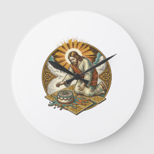 Jesus ließ den Geburtstagskuchen mit dem Gesicht n Große Wanduhr