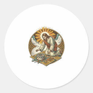 Jesus ließ den Geburtstagskuchen mit dem Gesicht n Runder Aufkleber