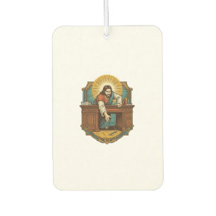 Jesus ließ den Stift hinter dem schweren Schreibti Autolufterfrischer
