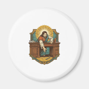 Jesus ließ den Stift hinter dem schweren Schreibti Magnet
