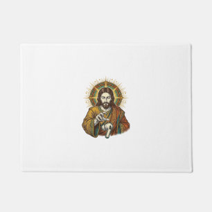 Jesus ließ kabelloses Earbud unter Schreibtisch Te Fußmatte