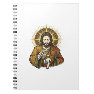 Jesus ließ kabelloses Earbud unter Schreibtisch Te Notizblock