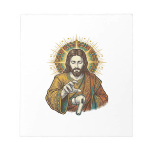Jesus ließ kabelloses Earbud unter Schreibtisch Te Notizblock