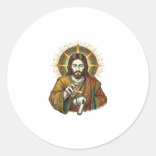 Jesus ließ kabelloses Earbud unter Schreibtisch Te Runder Aufkleber