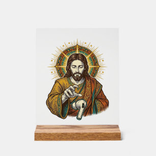 Jesus ließ kabelloses Ohrhörer unter Schreibtisch Acrylschild