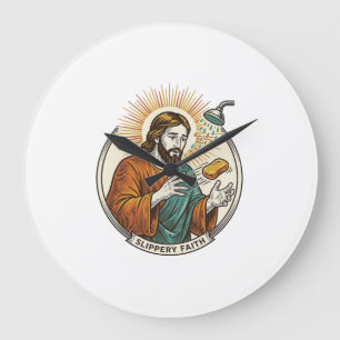 Jesus ließ rutschige Seife Duschwanne Ungeschickt Große Wanduhr
