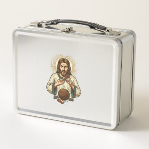 Jesus ließ schweren Medizinball fallen Zeh Schmerz Metall Brotdose