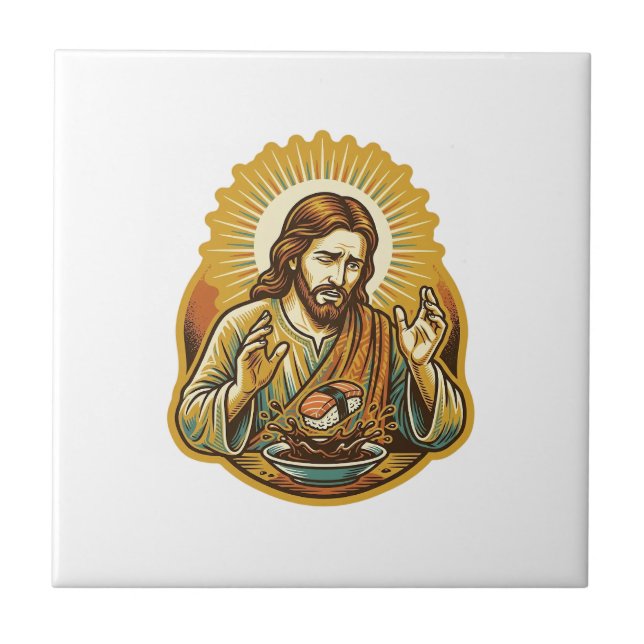 Jesus ließ Sushi in Sojasauce fallen Spritzer Esse Fliese (Vorderseite)
