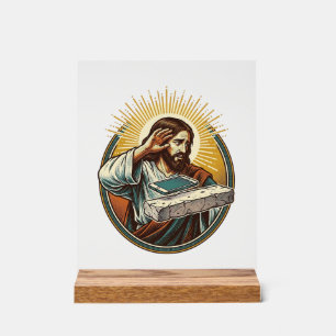 Jesus ließ Telefon Gesicht flach Beton Panik Bilds Acrylschild