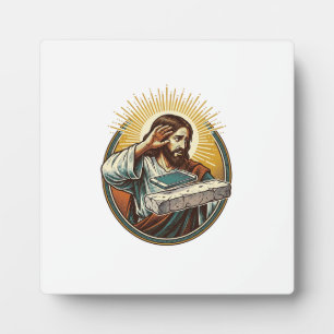Jesus ließ Telefon Gesicht flach Beton Panik Bilds Fotoplatte