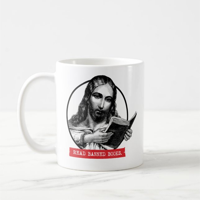 Jesus liest verbotene Bücher Kaffeetasse (Links)