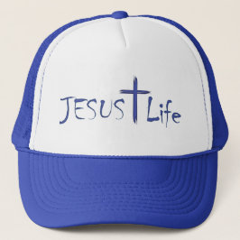 JESUS Life Blue Text Trucker Hat Truckerkappe