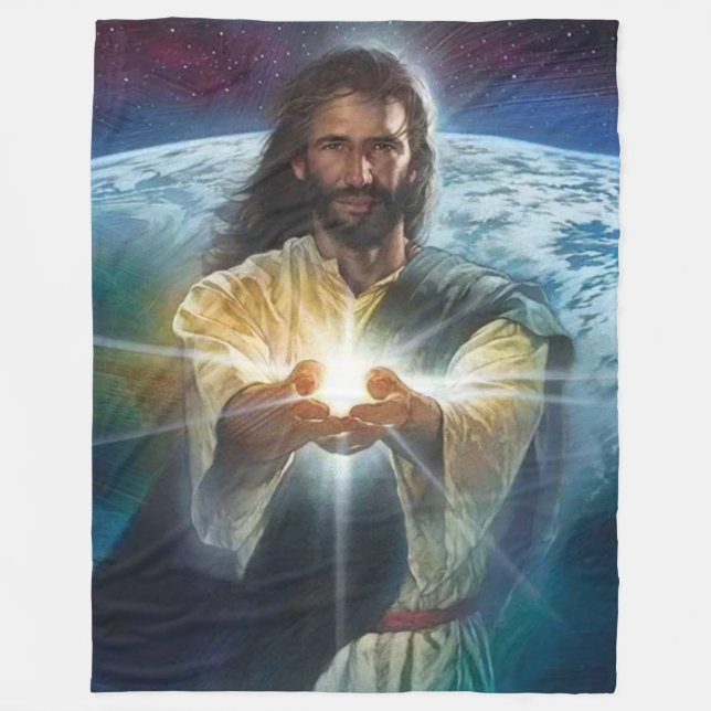JESUS LIGHT IN HÄNDEN FLEECEDECKE (Vorderseite)