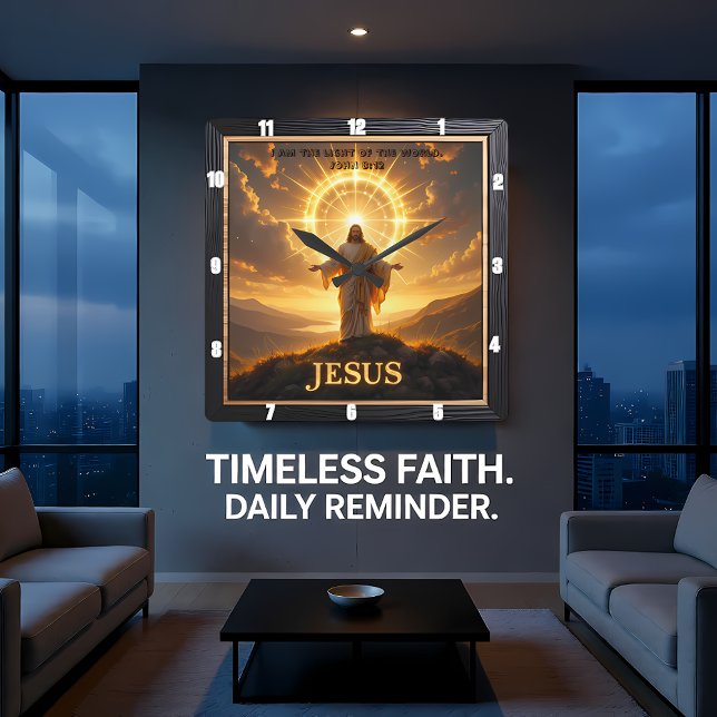 Jesus Light World Mountain Halo Lord Quadratische Wanduhr (Von Creator hochgeladen)