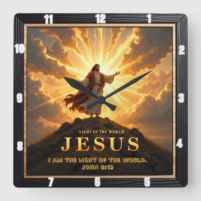 Jesus Light World Mountain Triumphant Lord Quadratische Wanduhr (Vorderseite)