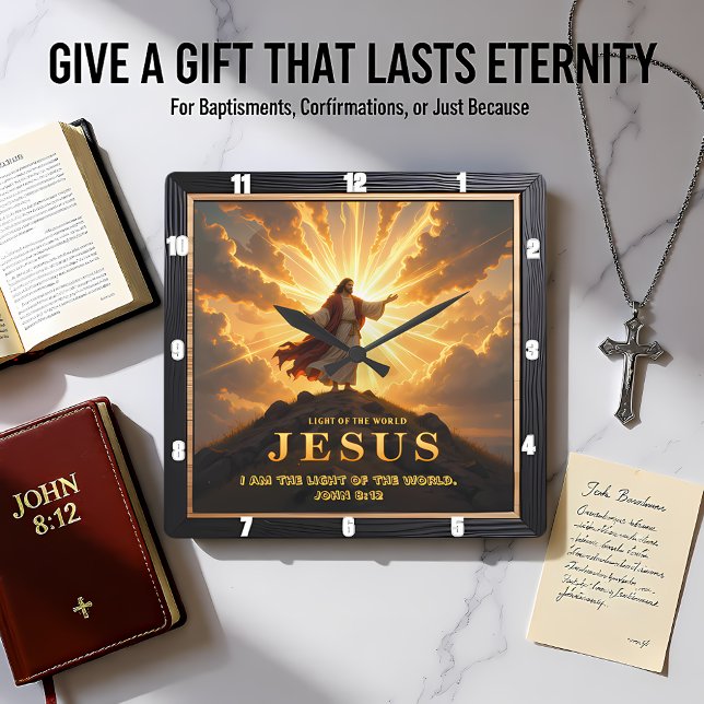 Jesus Light World Mountain Triumphant Lord Quadratische Wanduhr (Von Creator hochgeladen)