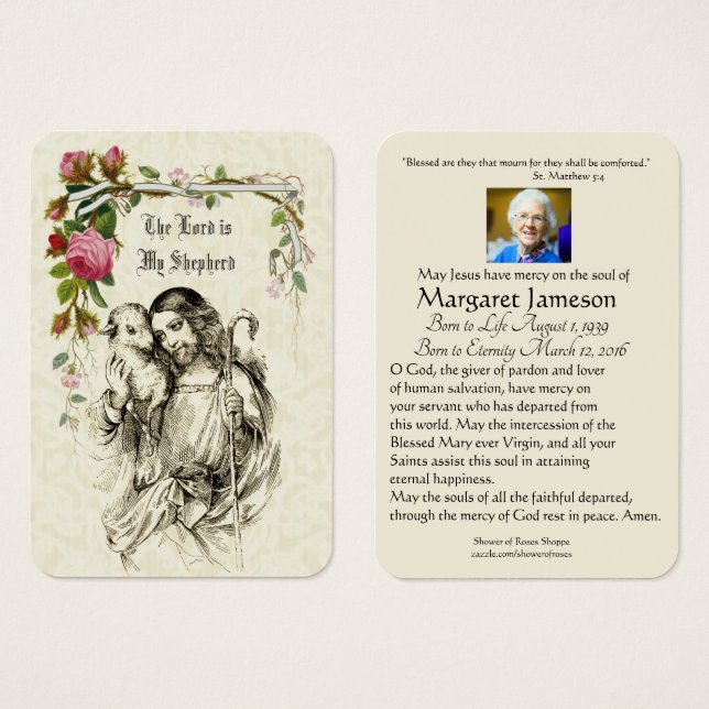 Jesus Lord Katholic Funeral Memorial Holcard - (Vorne & Hinten)