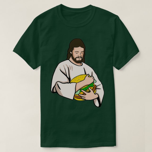 Jesus Loves Burgers Jesus Holding A Burger T-Shirt (Design vorne)
