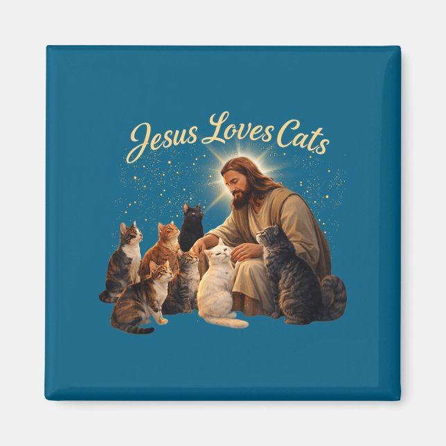 Jesus Loves Cats Christian Cat Lover Jesus Hugs Ca Magnet (Vorne)