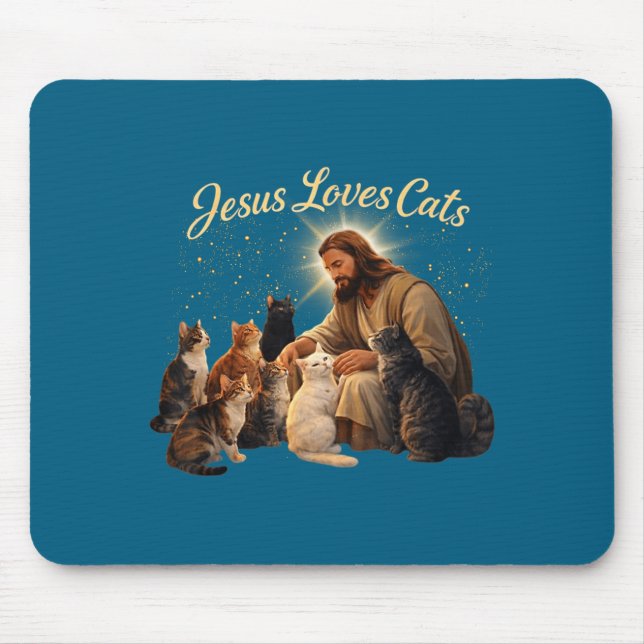 Jesus Loves Cats Christian Cat Lover Jesus Hugs Ca Mousepad (Vorne)
