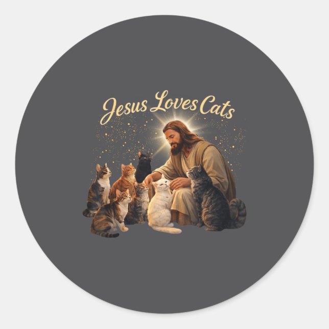Jesus Loves Cats Christian Cat Lover Jesus Hugs Ca Runder Aufkleber (Vorderseite)