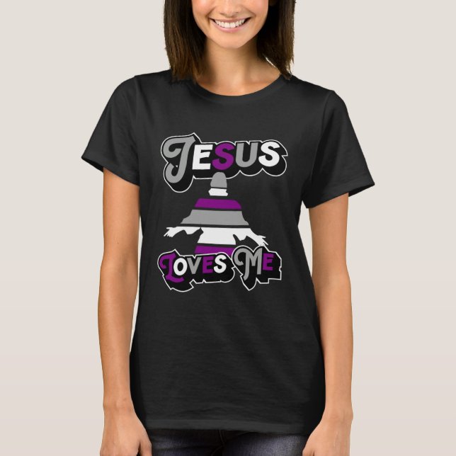 Jesus Loves Me Church Christian Asexual Pride Flag T-Shirt (Vorderseite)