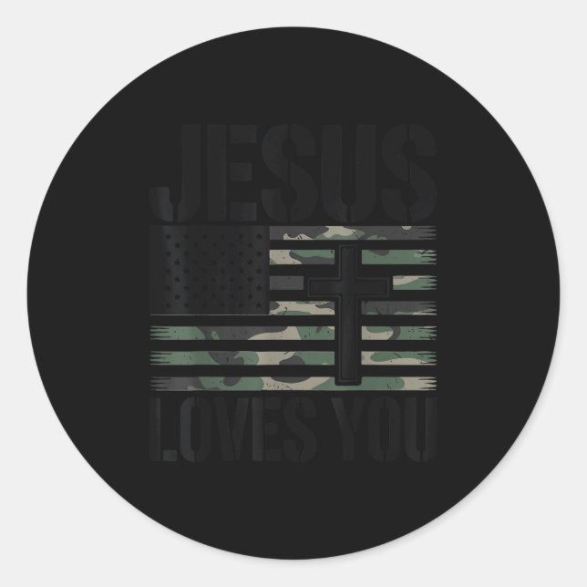 Jesus Loves You Camo Christian 4th July Men Women  Runder Aufkleber (Vorderseite)